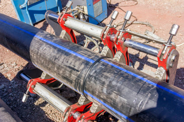 istockphoto-1046523018-612x612 (1) Welding process of polyethylene pipes ( series - 3/10 ). The butt welding machines used to weld PE pipes have controls to ensure the welding parameters are strictly adhered to.